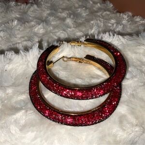 Mesh Pink Crystal Hoop Earrings